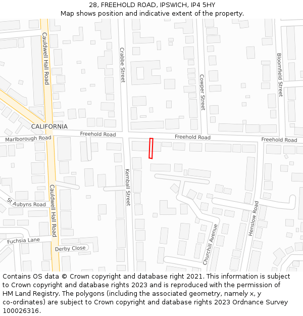 28, FREEHOLD ROAD, IPSWICH, IP4 5HY: Location map and indicative extent of plot