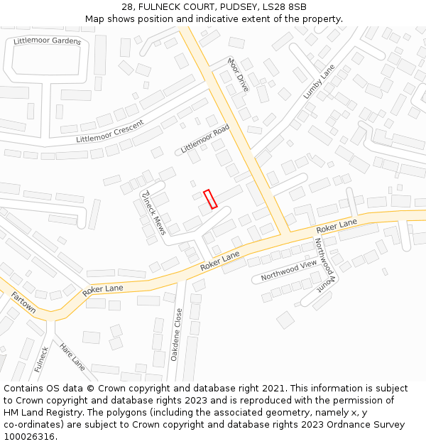 28, FULNECK COURT, PUDSEY, LS28 8SB: Location map and indicative extent of plot