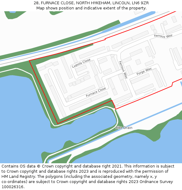 28, FURNACE CLOSE, NORTH HYKEHAM, LINCOLN, LN6 9ZR: Location map and indicative extent of plot