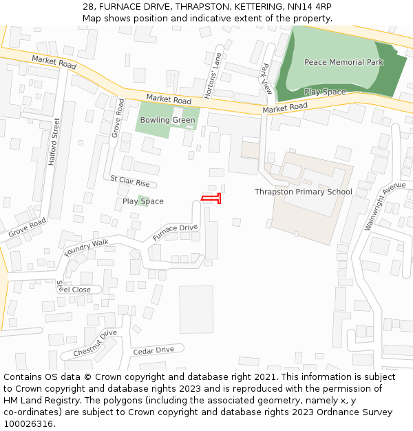 28, FURNACE DRIVE, THRAPSTON, KETTERING, NN14 4RP: Location map and indicative extent of plot