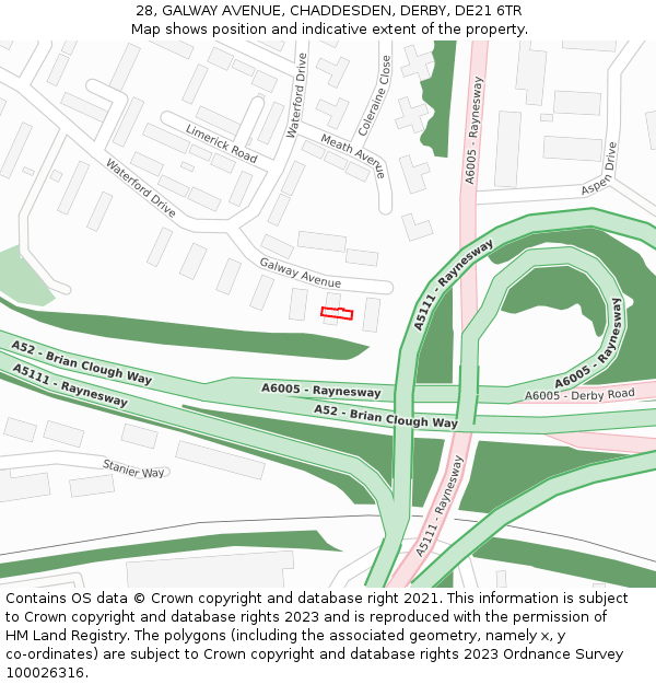 28, GALWAY AVENUE, CHADDESDEN, DERBY, DE21 6TR: Location map and indicative extent of plot