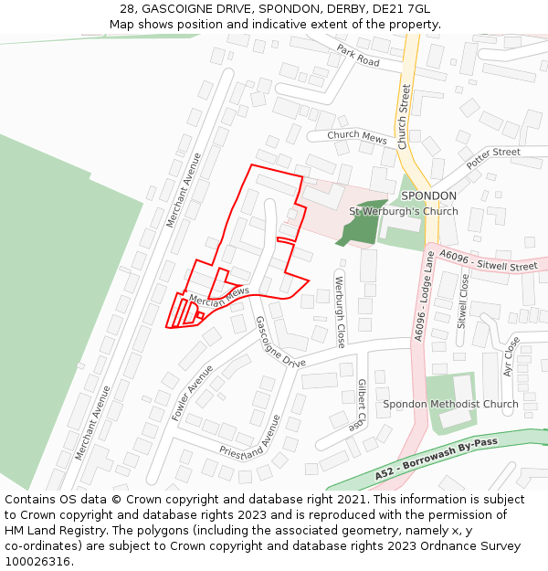 28, GASCOIGNE DRIVE, SPONDON, DERBY, DE21 7GL: Location map and indicative extent of plot