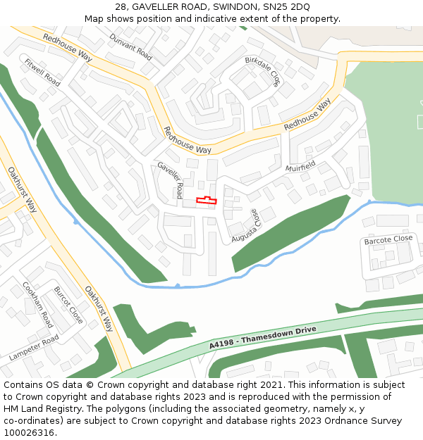 28, GAVELLER ROAD, SWINDON, SN25 2DQ: Location map and indicative extent of plot