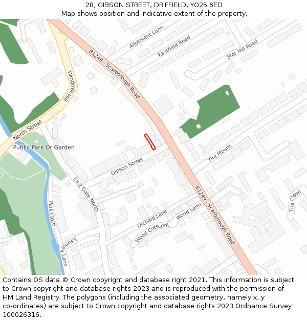 28, GIBSON STREET, DRIFFIELD, YO25 6ED: Location map and indicative extent of plot