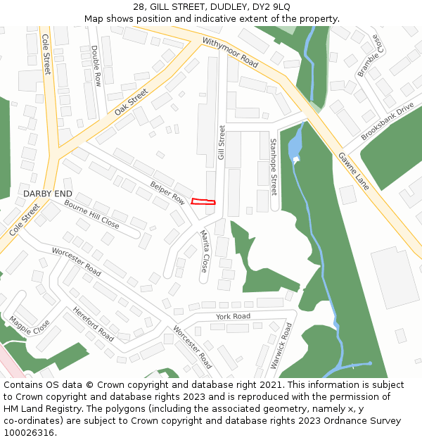 28, GILL STREET, DUDLEY, DY2 9LQ: Location map and indicative extent of plot