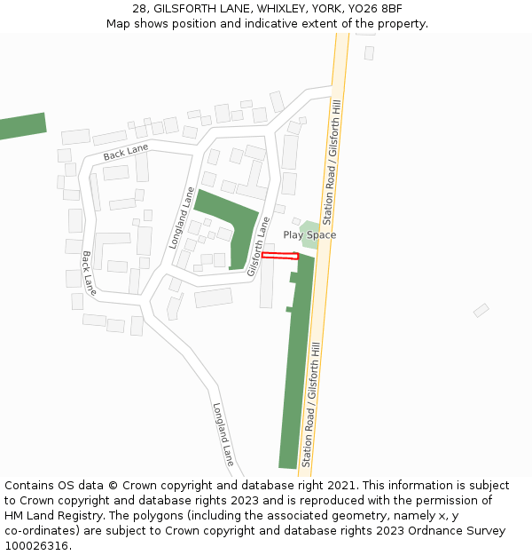 28, GILSFORTH LANE, WHIXLEY, YORK, YO26 8BF: Location map and indicative extent of plot