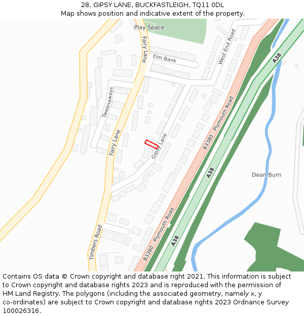28, GIPSY LANE, BUCKFASTLEIGH, TQ11 0DL: Location map and indicative extent of plot