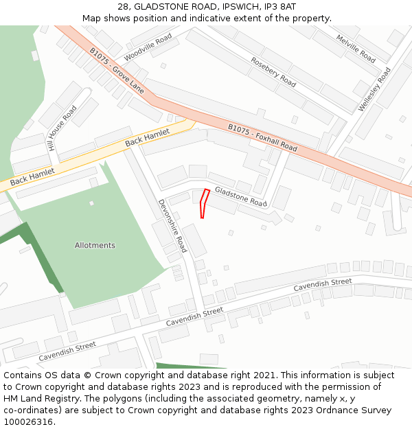 28, GLADSTONE ROAD, IPSWICH, IP3 8AT: Location map and indicative extent of plot