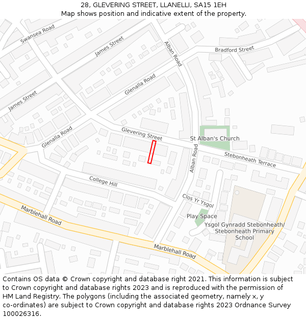28, GLEVERING STREET, LLANELLI, SA15 1EH: Location map and indicative extent of plot
