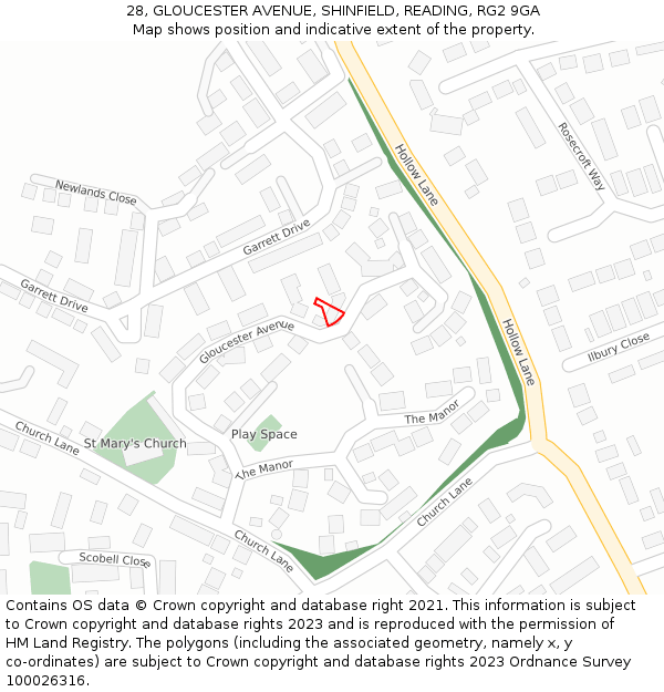 28, GLOUCESTER AVENUE, SHINFIELD, READING, RG2 9GA: Location map and indicative extent of plot