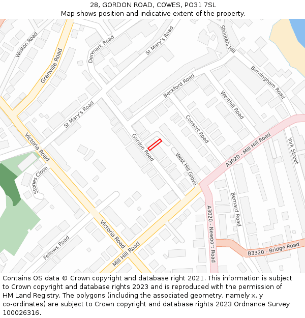 28, GORDON ROAD, COWES, PO31 7SL: Location map and indicative extent of plot