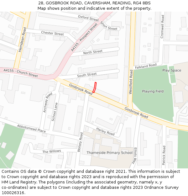28, GOSBROOK ROAD, CAVERSHAM, READING, RG4 8BS: Location map and indicative extent of plot