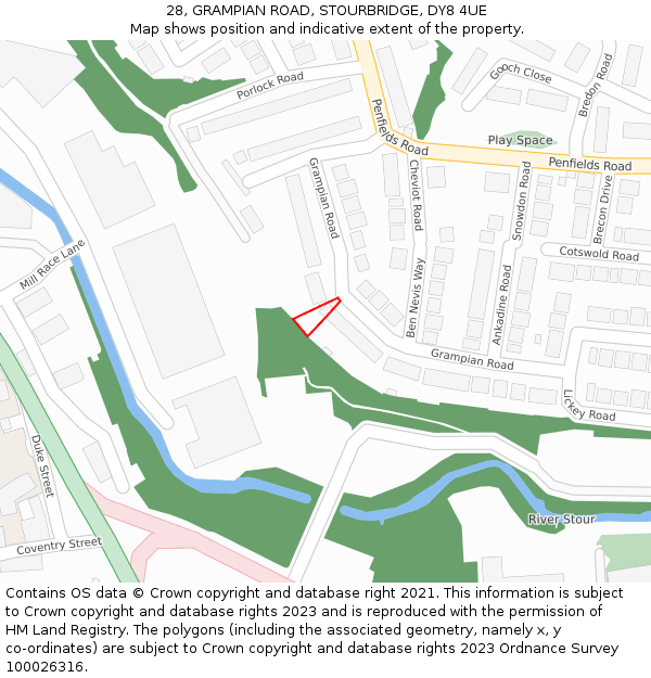 28, GRAMPIAN ROAD, STOURBRIDGE, DY8 4UE: Location map and indicative extent of plot