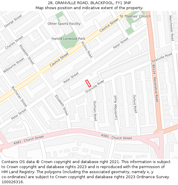 28, GRANVILLE ROAD, BLACKPOOL, FY1 3NP: Location map and indicative extent of plot