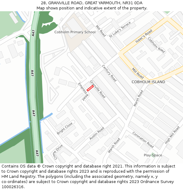 28, GRANVILLE ROAD, GREAT YARMOUTH, NR31 0DA: Location map and indicative extent of plot