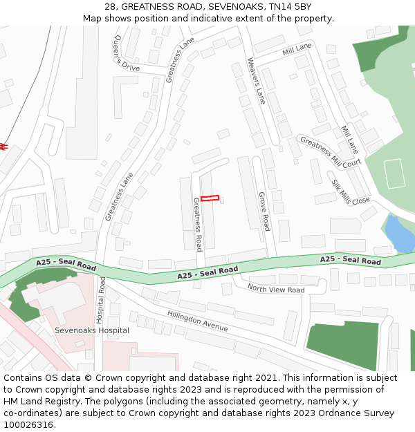 28, GREATNESS ROAD, SEVENOAKS, TN14 5BY: Location map and indicative extent of plot