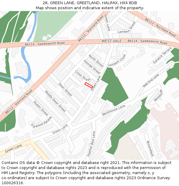 28, GREEN LANE, GREETLAND, HALIFAX, HX4 8DB: Location map and indicative extent of plot