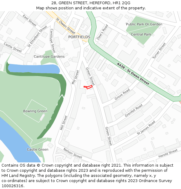 28, GREEN STREET, HEREFORD, HR1 2QG: Location map and indicative extent of plot