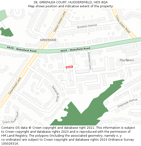 28, GREENLEA COURT, HUDDERSFIELD, HD5 8QA: Location map and indicative extent of plot