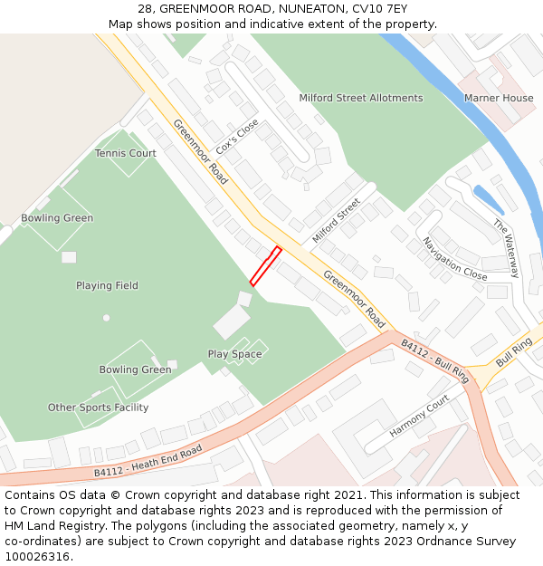 28, GREENMOOR ROAD, NUNEATON, CV10 7EY: Location map and indicative extent of plot