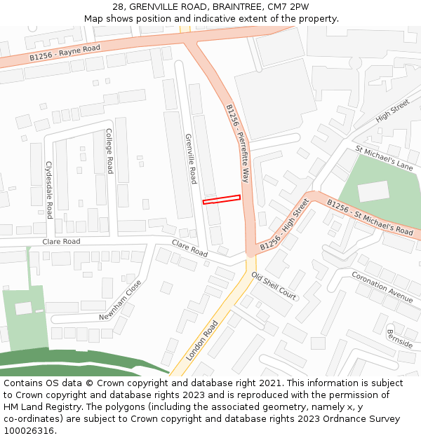 28, GRENVILLE ROAD, BRAINTREE, CM7 2PW: Location map and indicative extent of plot