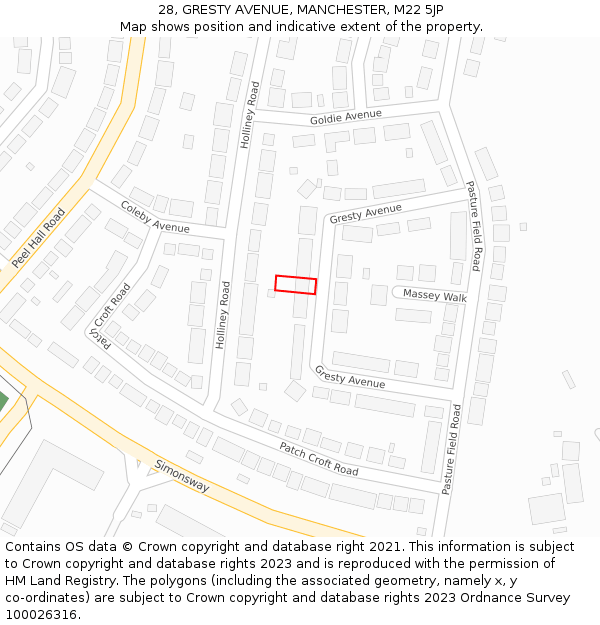 28, GRESTY AVENUE, MANCHESTER, M22 5JP: Location map and indicative extent of plot