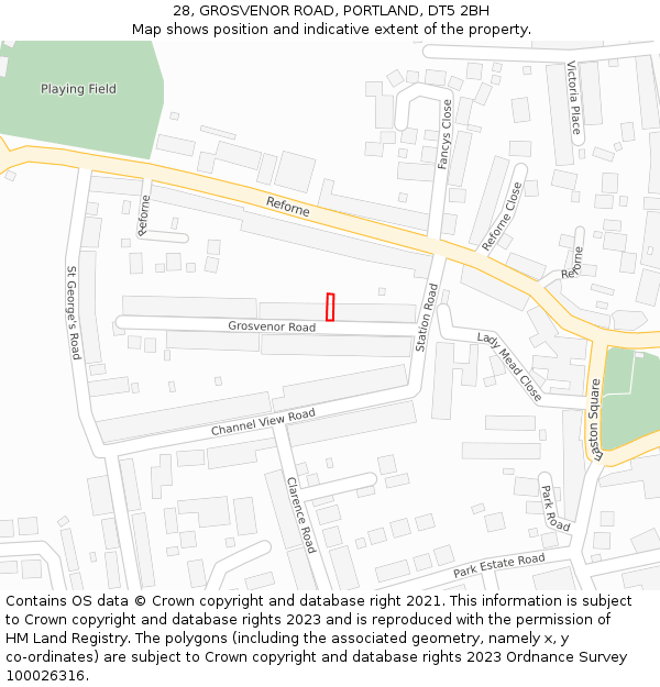 28, GROSVENOR ROAD, PORTLAND, DT5 2BH: Location map and indicative extent of plot