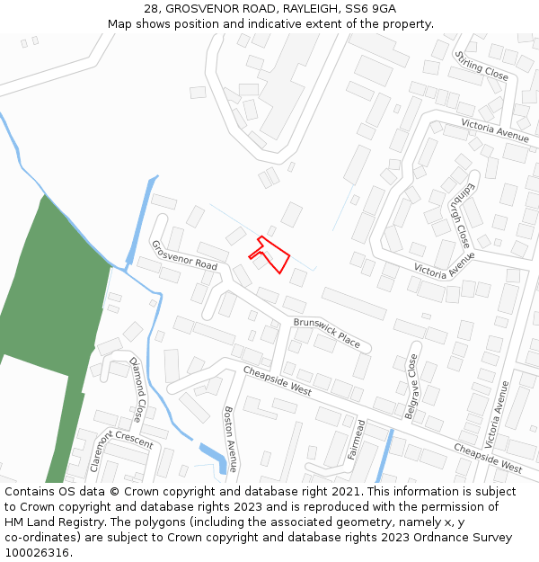 28, GROSVENOR ROAD, RAYLEIGH, SS6 9GA: Location map and indicative extent of plot