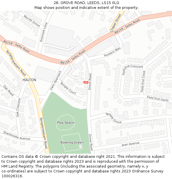 28, GROVE ROAD, LEEDS, LS15 0LG: Location map and indicative extent of plot