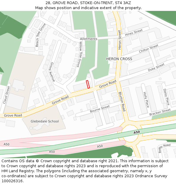 28, GROVE ROAD, STOKE-ON-TRENT, ST4 3AZ: Location map and indicative extent of plot