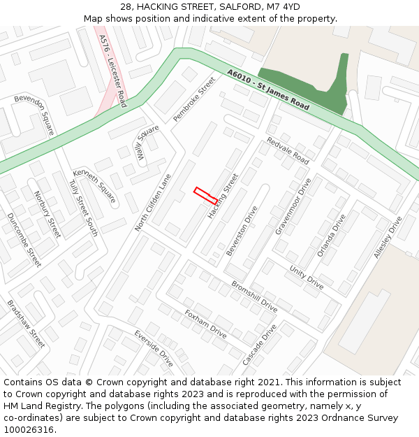 28, HACKING STREET, SALFORD, M7 4YD: Location map and indicative extent of plot