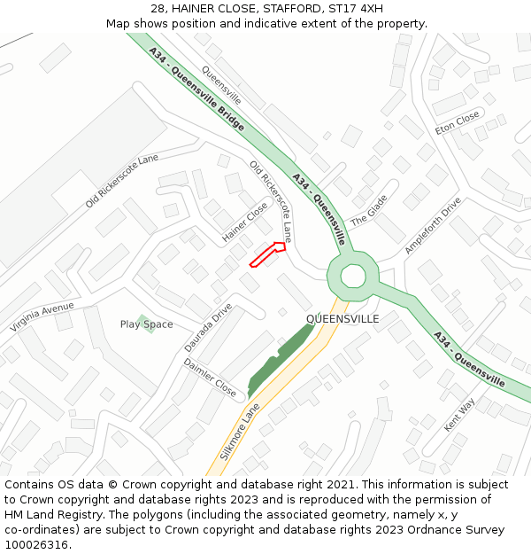 28, HAINER CLOSE, STAFFORD, ST17 4XH: Location map and indicative extent of plot