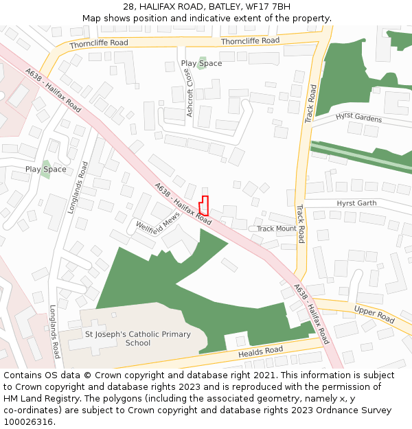 28, HALIFAX ROAD, BATLEY, WF17 7BH: Location map and indicative extent of plot
