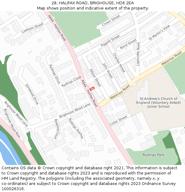 28, HALIFAX ROAD, BRIGHOUSE, HD6 2EA: Location map and indicative extent of plot