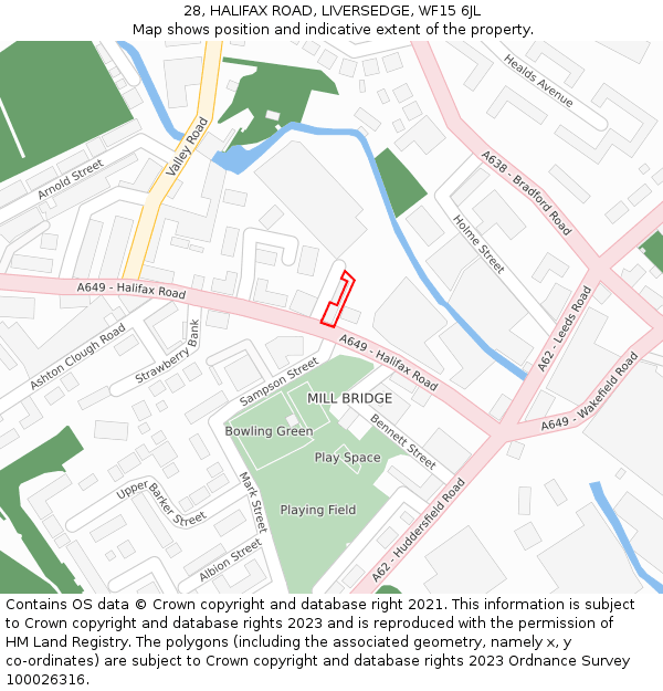 28, HALIFAX ROAD, LIVERSEDGE, WF15 6JL: Location map and indicative extent of plot