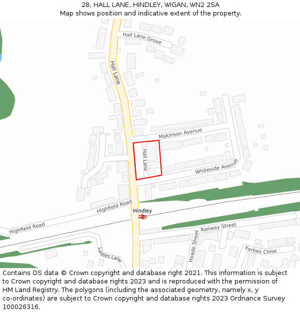 28, HALL LANE, HINDLEY, WIGAN, WN2 2SA: Location map and indicative extent of plot
