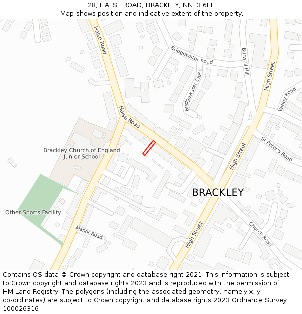 28, HALSE ROAD, BRACKLEY, NN13 6EH: Location map and indicative extent of plot