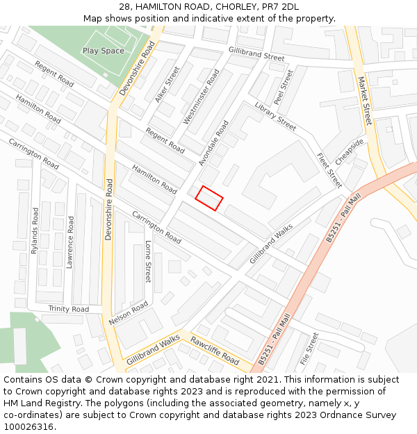28, HAMILTON ROAD, CHORLEY, PR7 2DL: Location map and indicative extent of plot