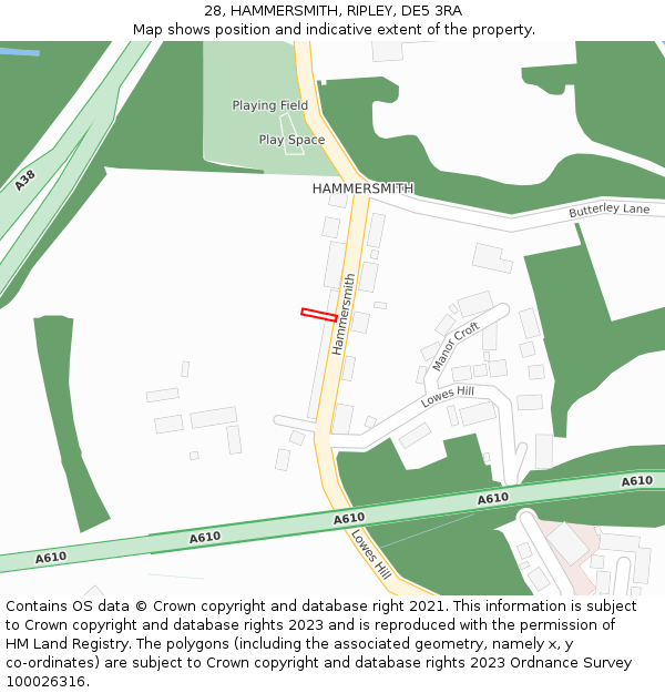 28, HAMMERSMITH, RIPLEY, DE5 3RA: Location map and indicative extent of plot