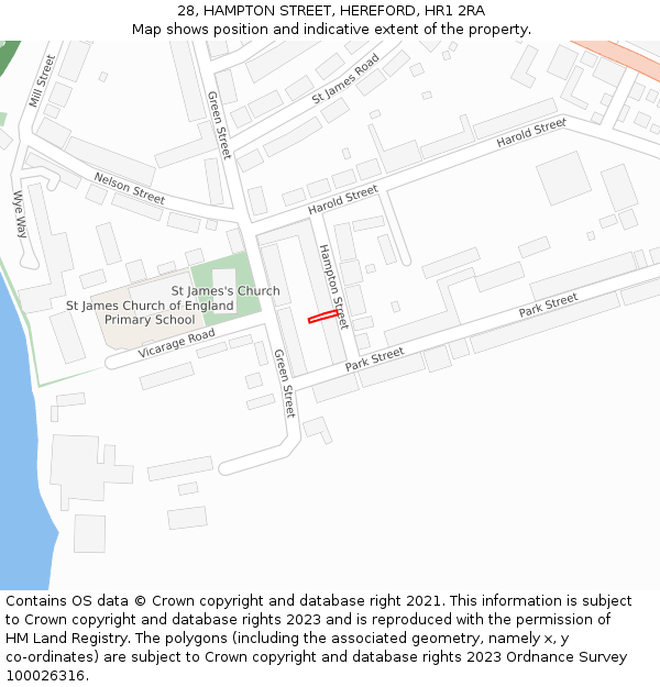28, HAMPTON STREET, HEREFORD, HR1 2RA: Location map and indicative extent of plot