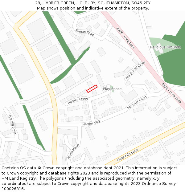 28, HARRIER GREEN, HOLBURY, SOUTHAMPTON, SO45 2EY: Location map and indicative extent of plot
