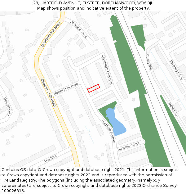 28, HARTFIELD AVENUE, ELSTREE, BOREHAMWOOD, WD6 3JL: Location map and indicative extent of plot
