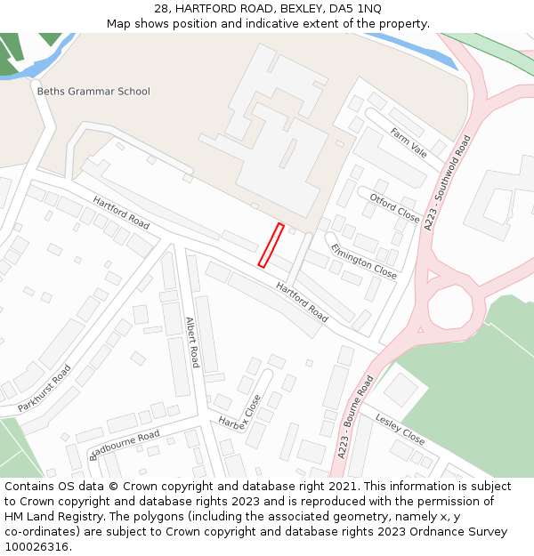 28, HARTFORD ROAD, BEXLEY, DA5 1NQ: Location map and indicative extent of plot