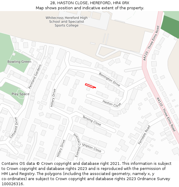 28, HASTON CLOSE, HEREFORD, HR4 0RX: Location map and indicative extent of plot