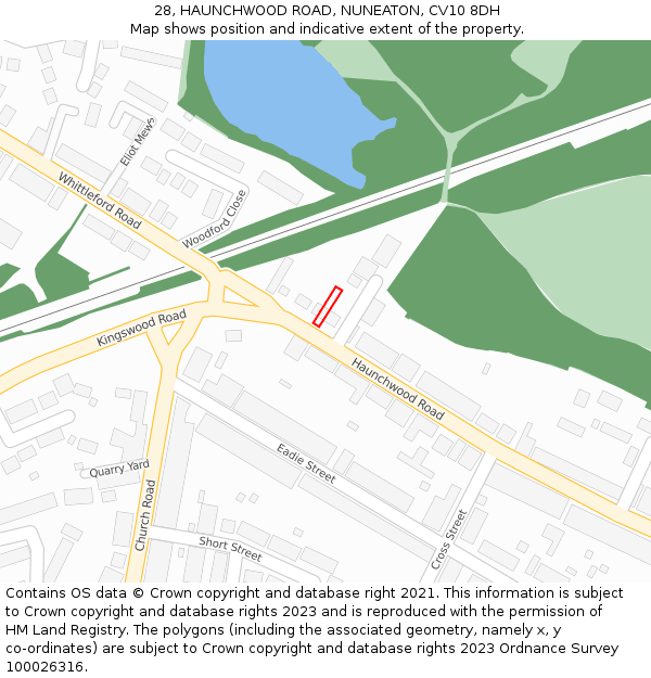 28, HAUNCHWOOD ROAD, NUNEATON, CV10 8DH: Location map and indicative extent of plot