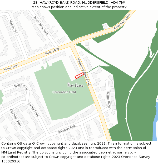 28, HAWKROYD BANK ROAD, HUDDERSFIELD, HD4 7JW: Location map and indicative extent of plot
