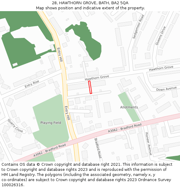 28, HAWTHORN GROVE, BATH, BA2 5QA: Location map and indicative extent of plot