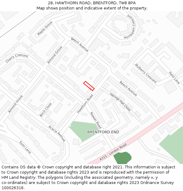 28, HAWTHORN ROAD, BRENTFORD, TW8 8PA: Location map and indicative extent of plot