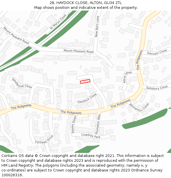 28, HAYDOCK CLOSE, ALTON, GU34 2TL: Location map and indicative extent of plot