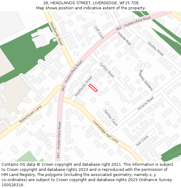 28, HEADLANDS STREET, LIVERSEDGE, WF15 7DE: Location map and indicative extent of plot